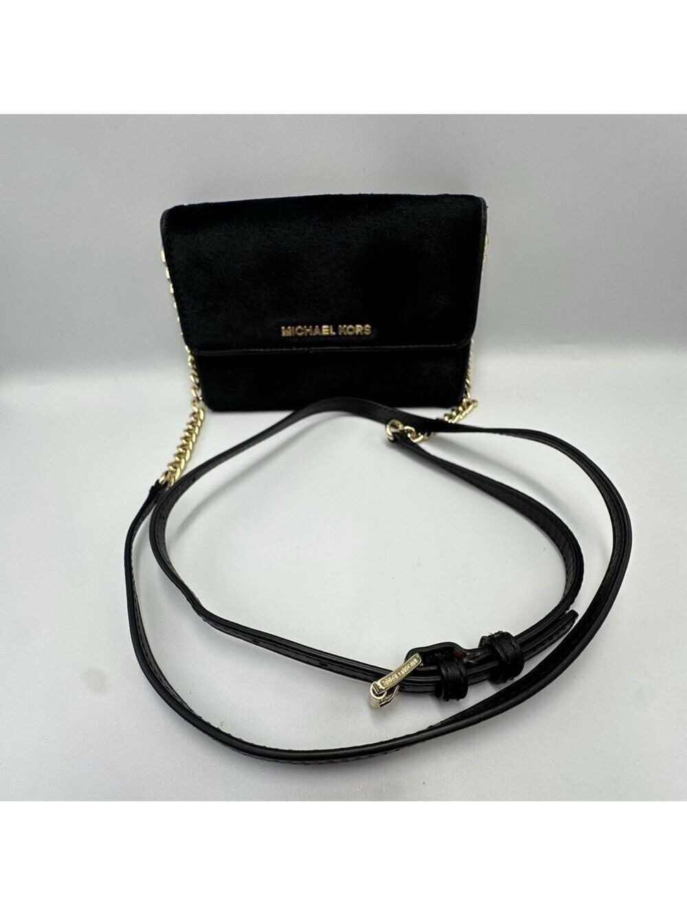 Michael Kors Crossbody Bag Black Calf Hair Jet Set Small Elegant Evening Purse - Picture 16 of 16